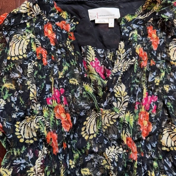 Anthropologie Danae Classic Sheer Women’s Floral Long Sleeve Blouse Size Small - Picture 5 of 9